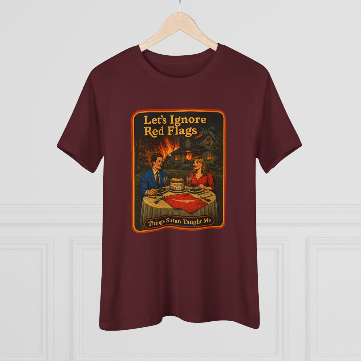 Let's Ignore Red Flags Women's Tee in Maroon, view 4