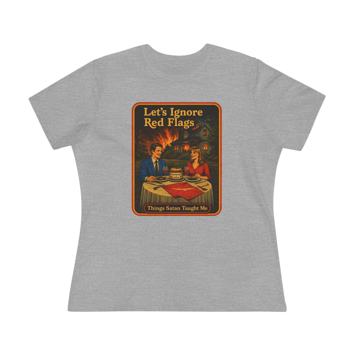 Let's Ignore Red Flags Women's Tee in Athletic Heather, front