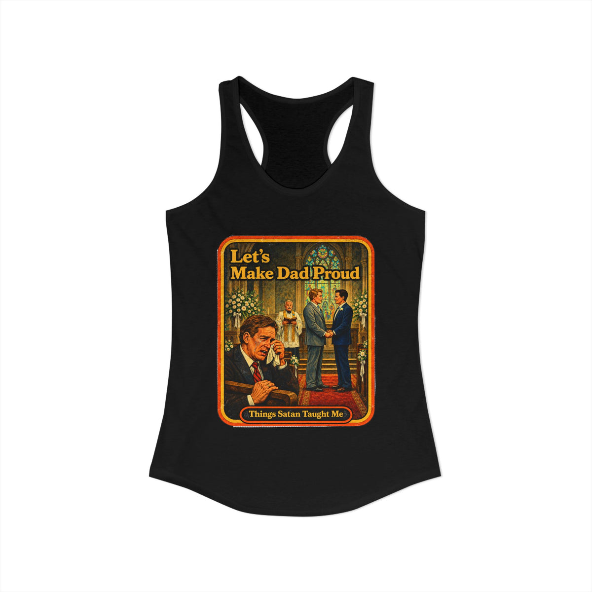 Let's Make Dad Proud Racerback Tank in Black, view 2