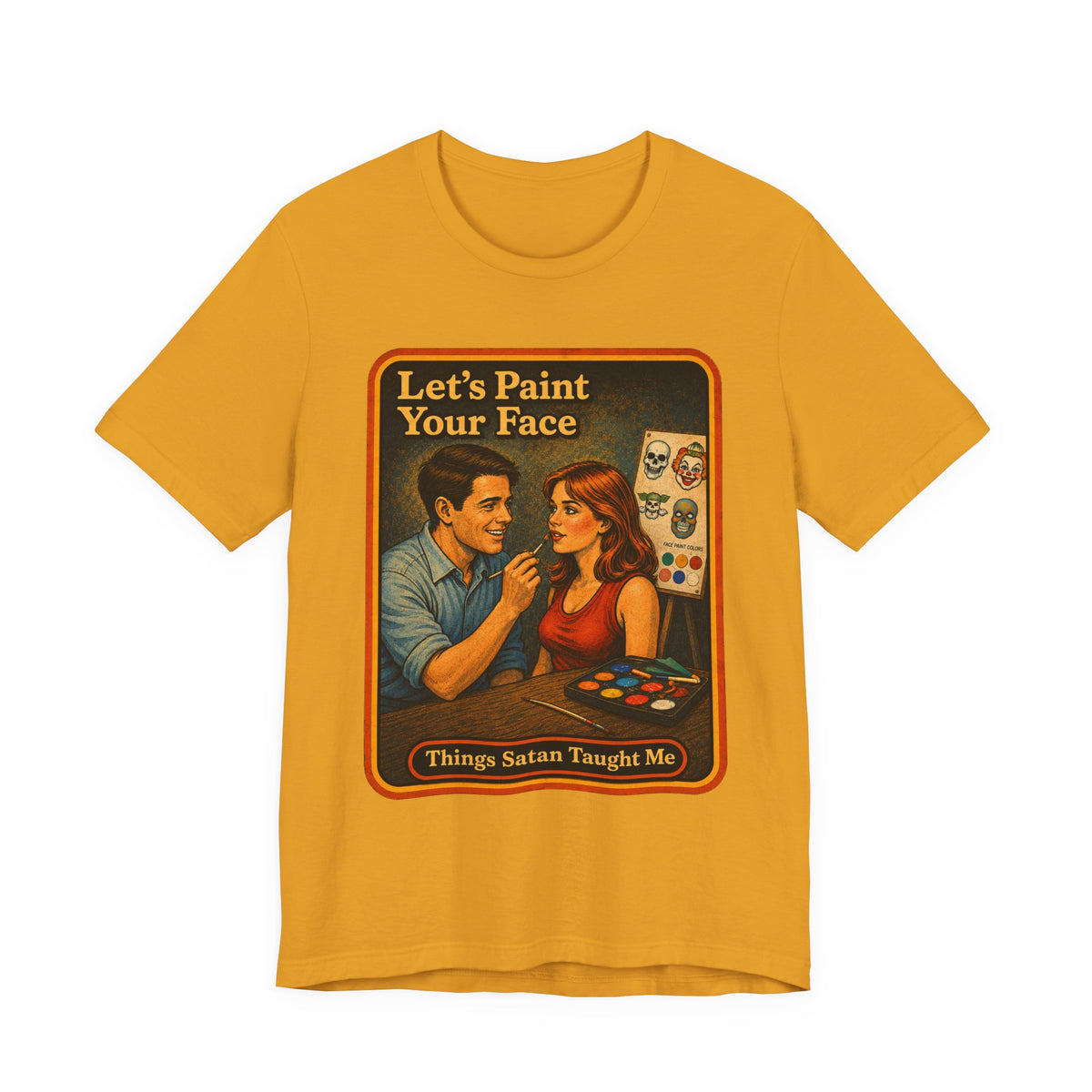 Let's Paint Your Face Unisex Tee in Mustard, front