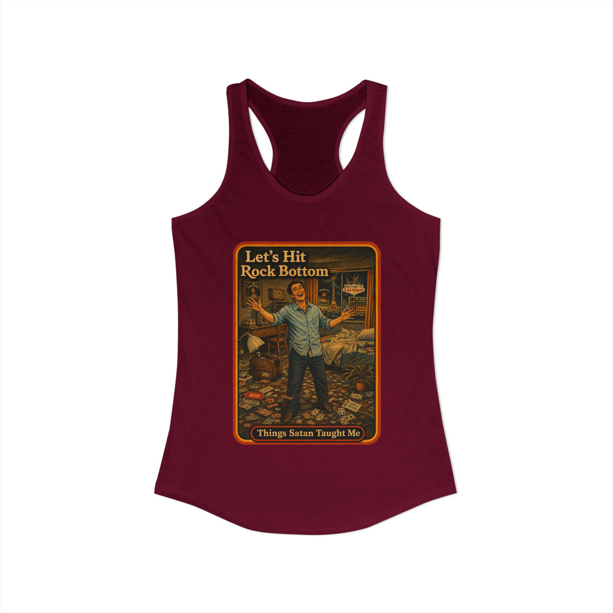 Let's Hit Rock Bottom Racerback Tank in Cardinal Red, view 2