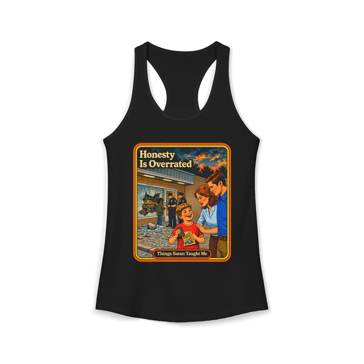 Honesty Is Overrated Racerback Tank in Black, front
