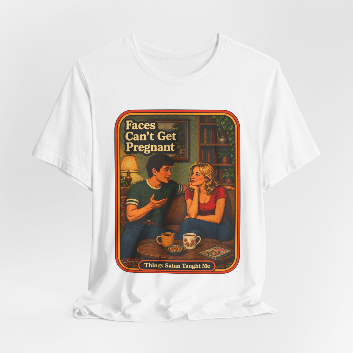 Faces Can't Get Pregnant Unisex Tee in White, view 4