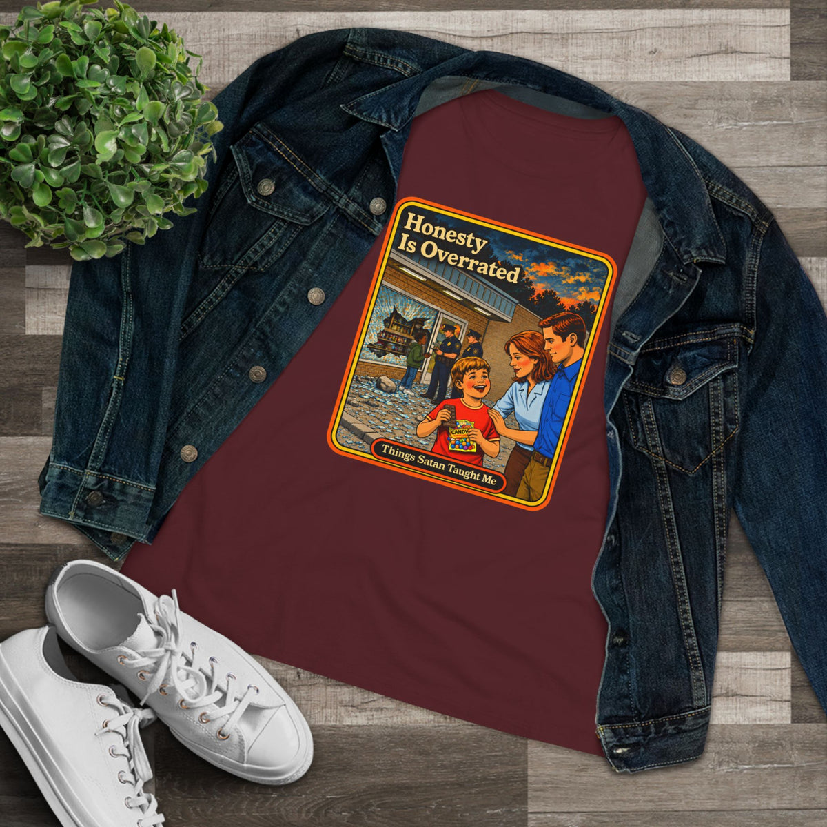Honesty Is Overrated Women's Tee in Maroon, view 3