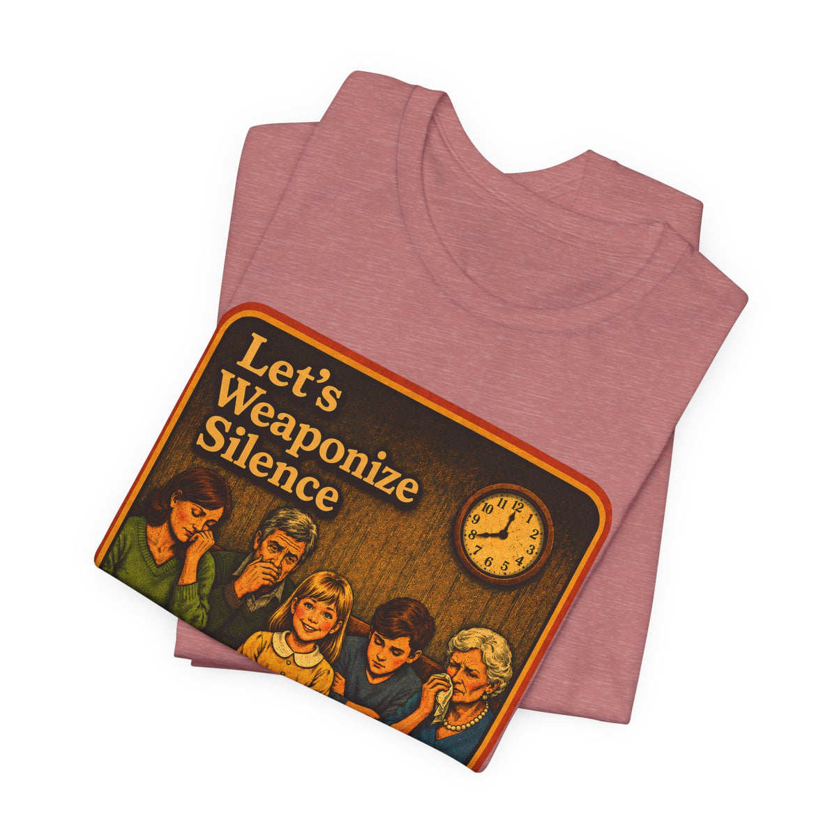 Let's Weaponize Silence Unisex Tee in Heather Mauve, view 3