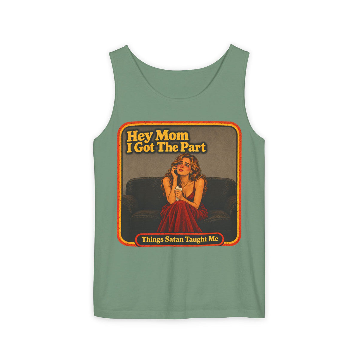 Hey Mom I Got The Part Men's Wife Beater | Things Satan Taught Me  in Light Green, front