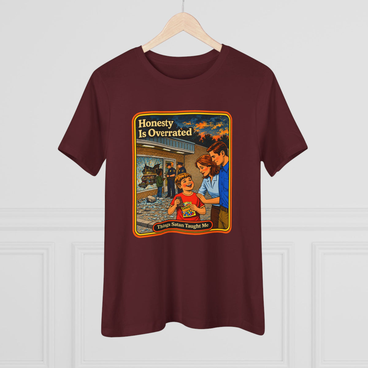 Honesty Is Overrated Women's Tee in Maroon, view 4
