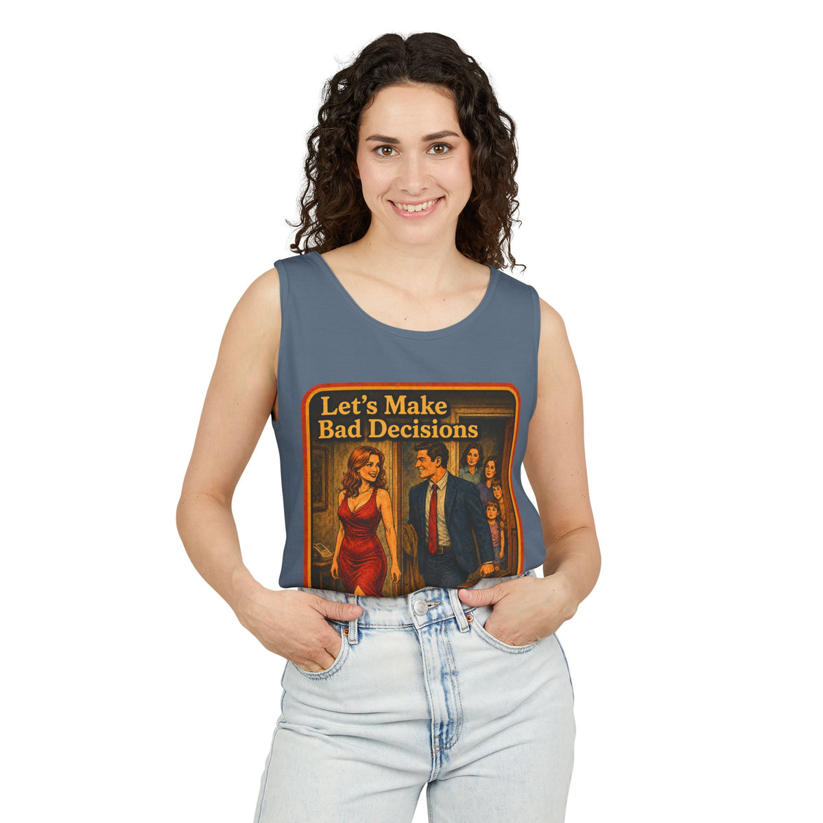 Let's Make Bad Decisions Wife Beater in Blue Jean, view 3