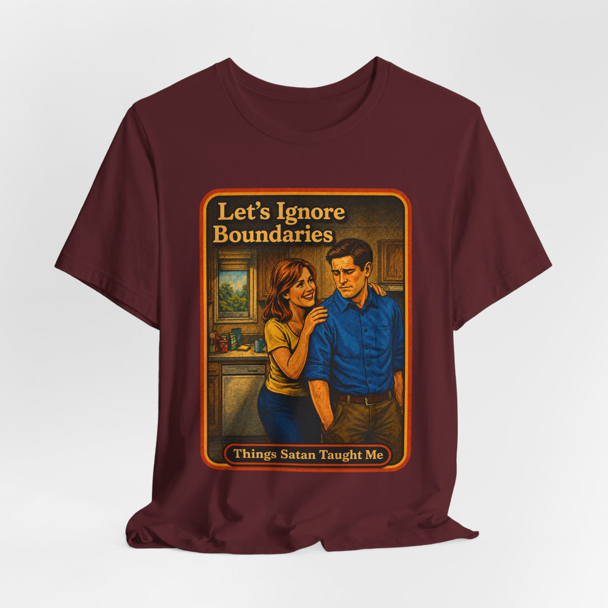 Let's Ignore Boundaries Unisex Tee in Maroon, view 4