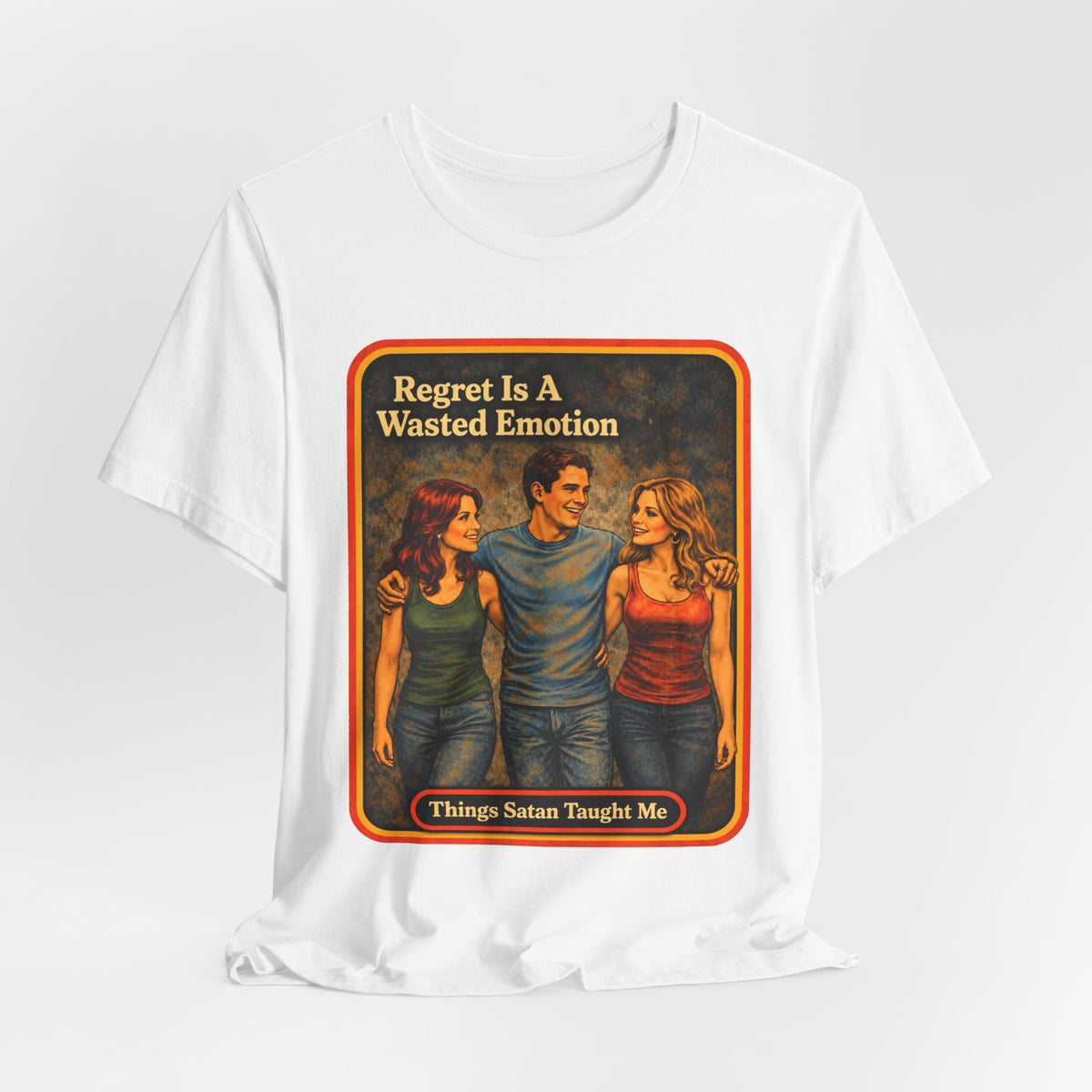 Regret Is A Wasted Emotion Unisex Tee in White, view 4