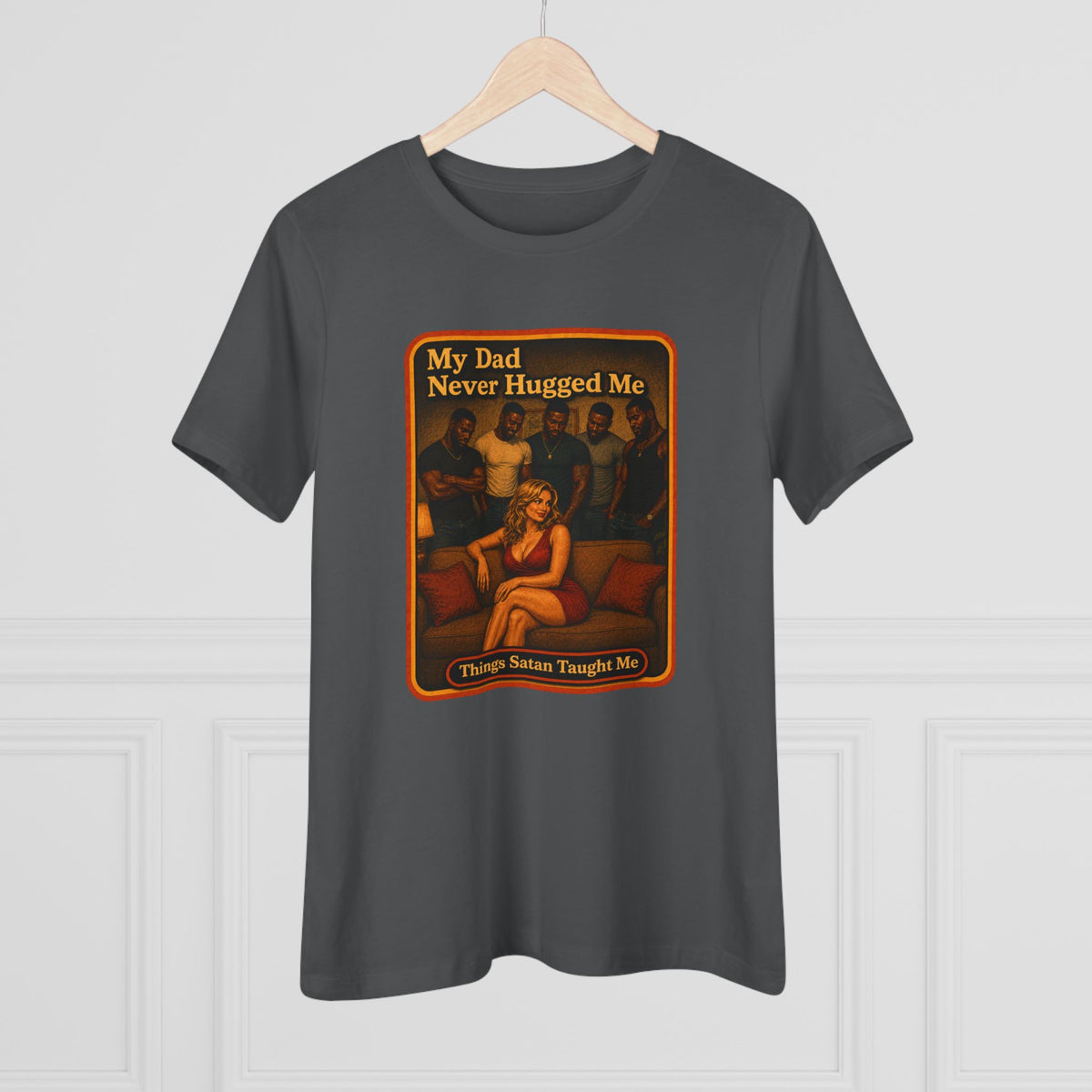 My Dad Never Hugged Me Women's Tee in Asphalt, view 4