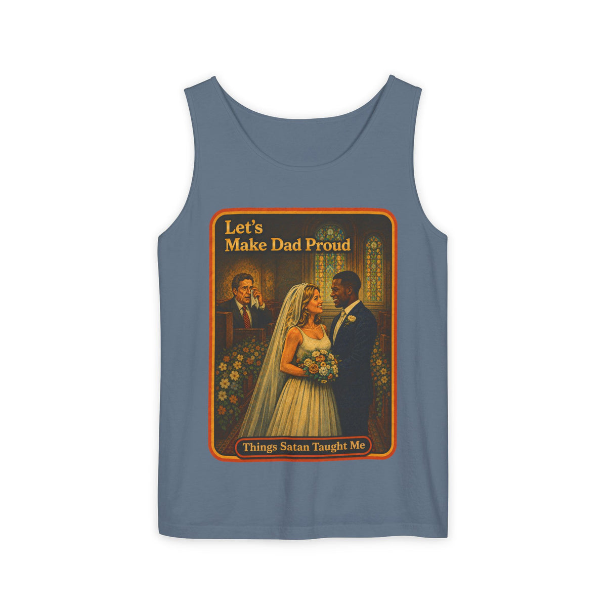 Let's Make Dad Proud No. 2 Wife Beater in Blue Jean, front
