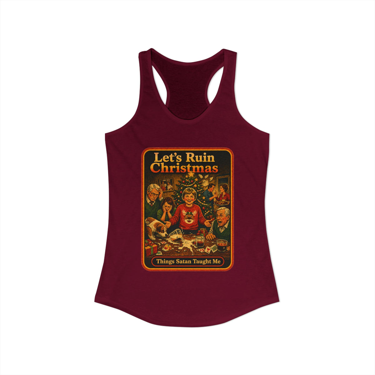 Let's Ruin Christmas Racerback Tank in Cardinal Red, view 2