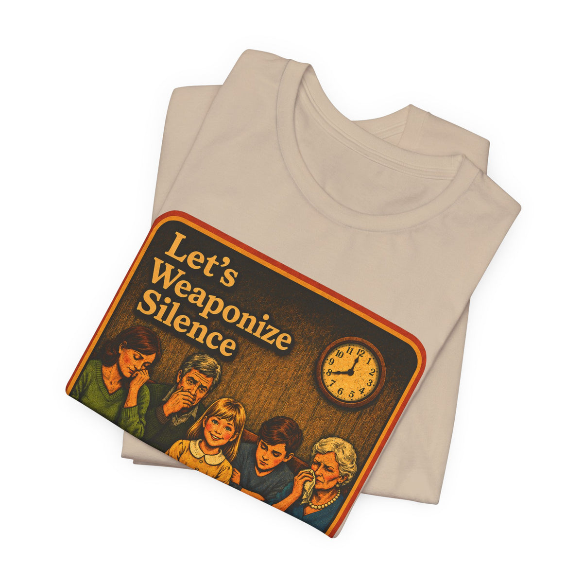 Let's Weaponize Silence Unisex Tee in Tan, view 3