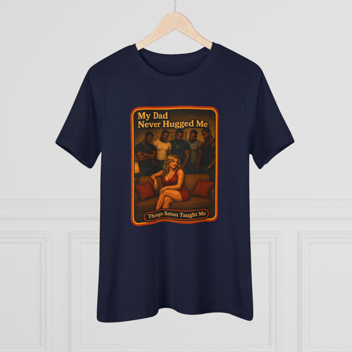 My Dad Never Hugged Me Women's Tee in Navy, view 4