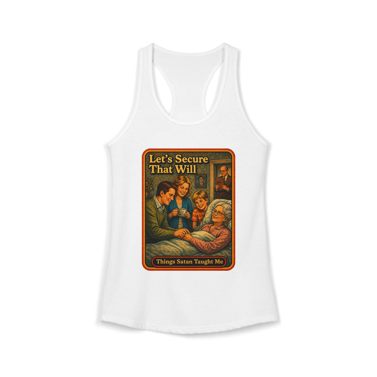 Let's Secure That Will Racerback Tank in White, front