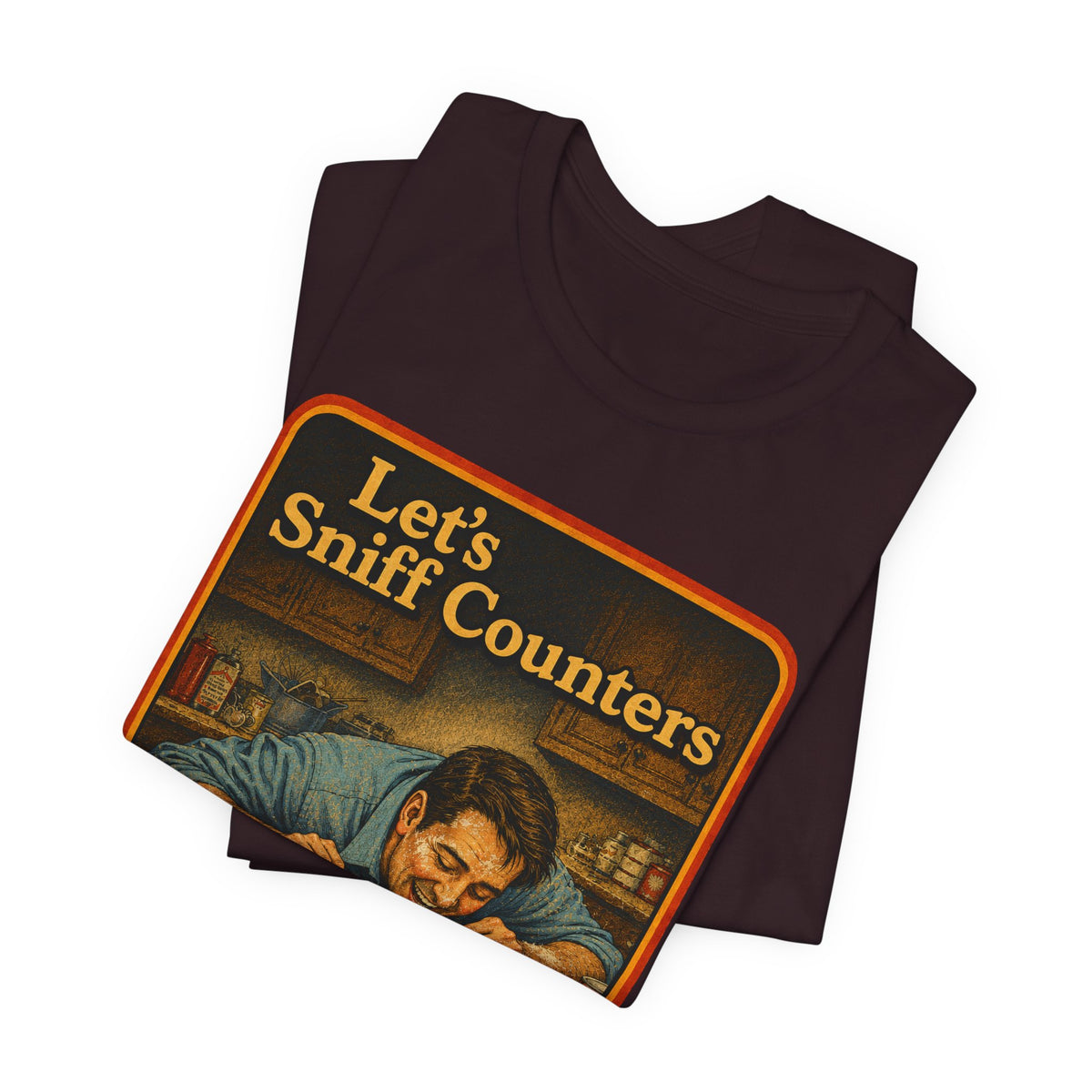 Let's Sniff Counters Unisex Tee in Oxblood Black, view 3