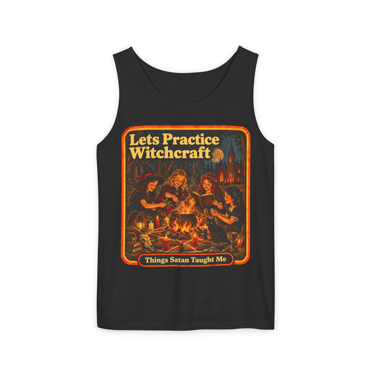 Let's Practice Witchcraft Men's Wife Beater | Things Satan Taught Me  in Black, front