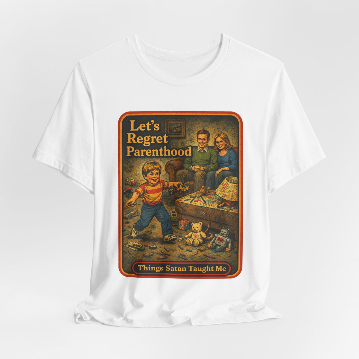 Let's Regret Parenthood Unisex Tee in White, view 4