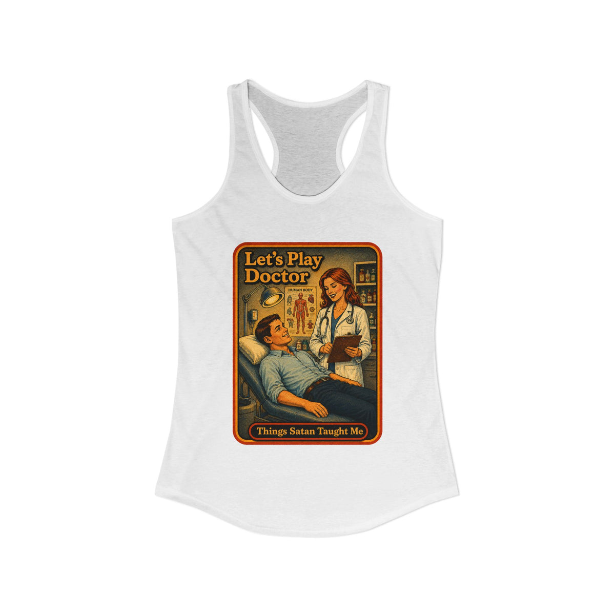Let's Play Doctor Racerback Tank in White, view 2