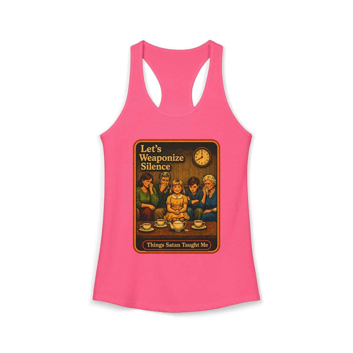 Let's Weaponize Silence Racerback Tank in Hot Pink, front