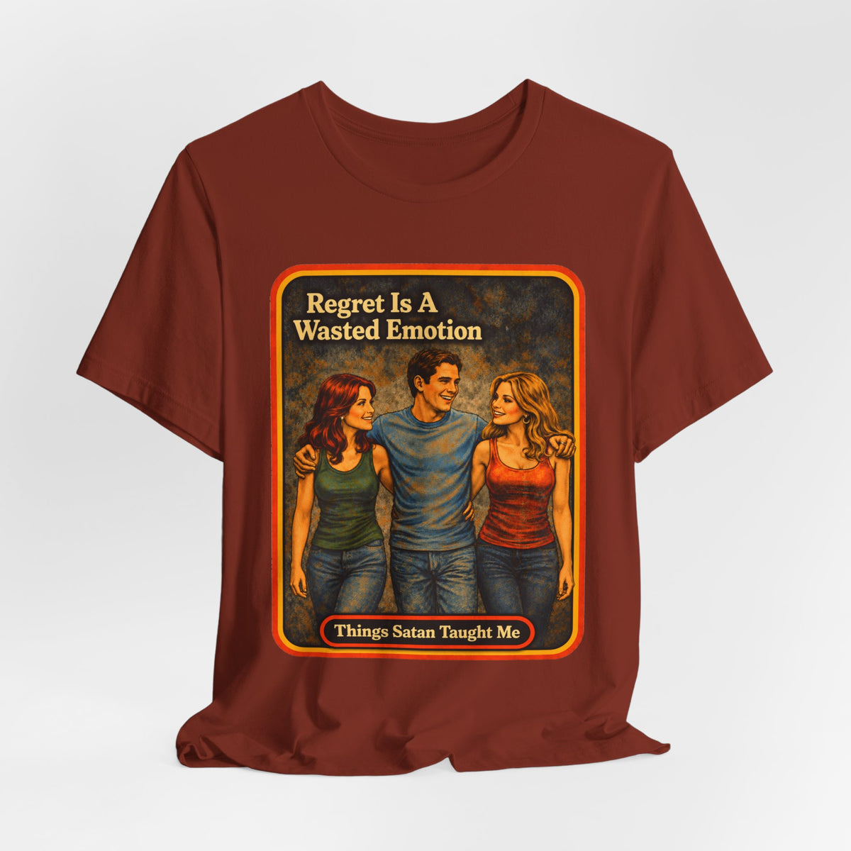 Regret Is A Wasted Emotion Unisex Tee in Rust, view 4