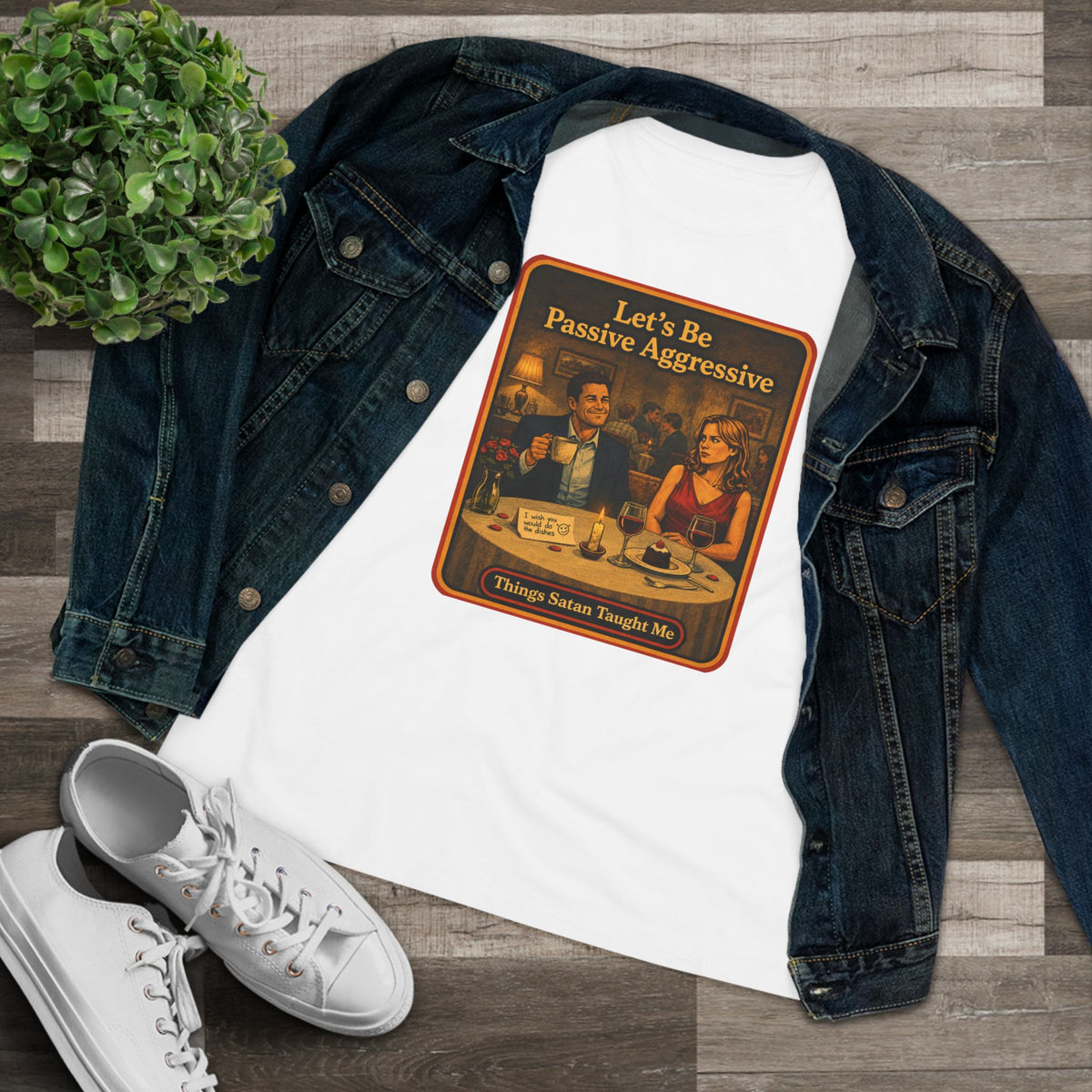 Let's Be Passive Aggressive Women's Tee in White, view 3