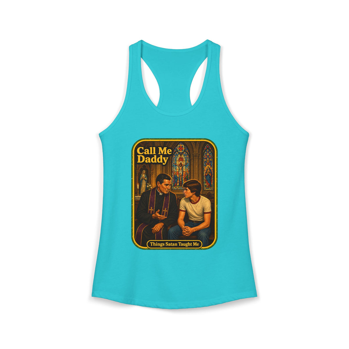 Call Me Daddy Racerback Tank in Tahiti Blue, front