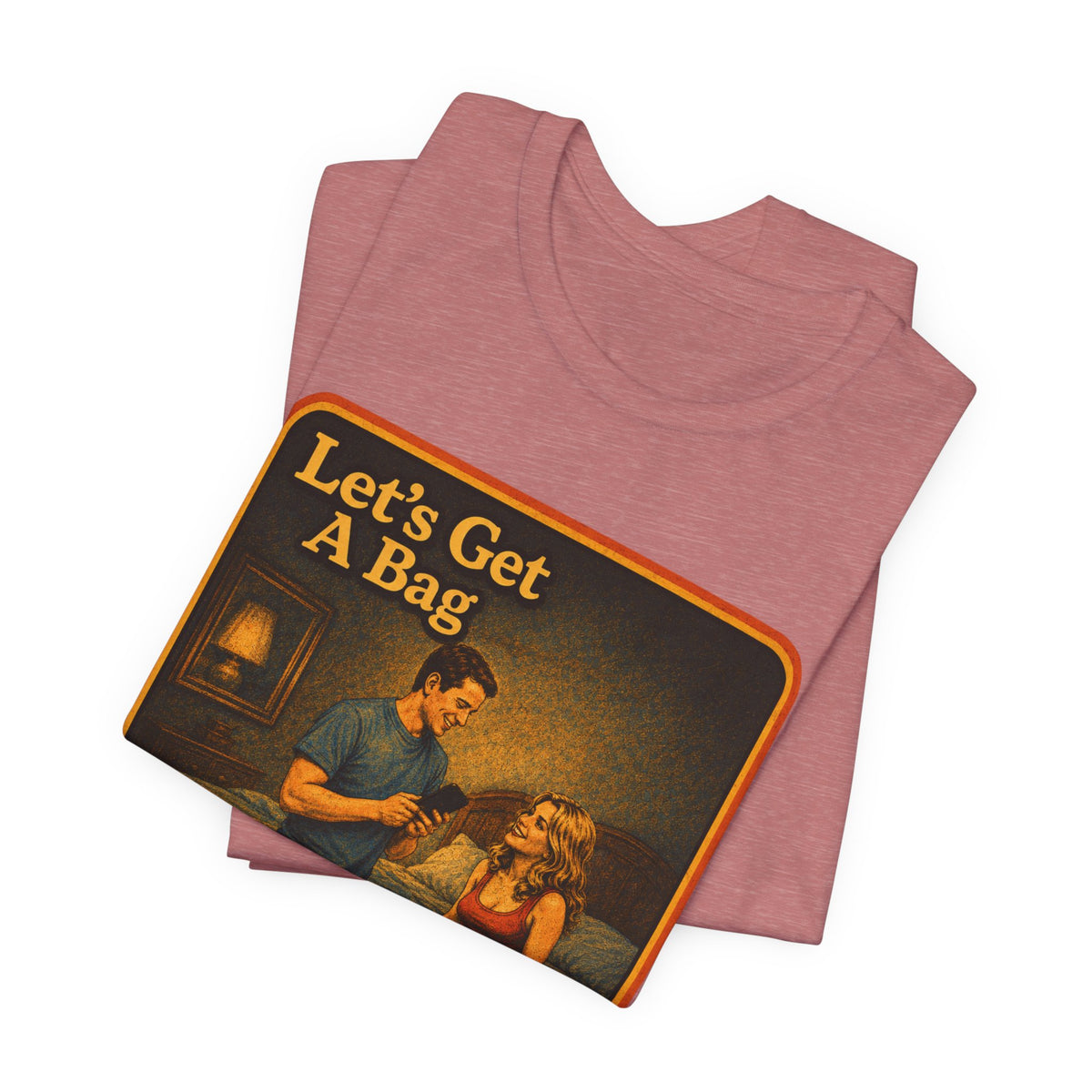 Let's Get A Bag Unisex Tee in Heather Mauve, view 3