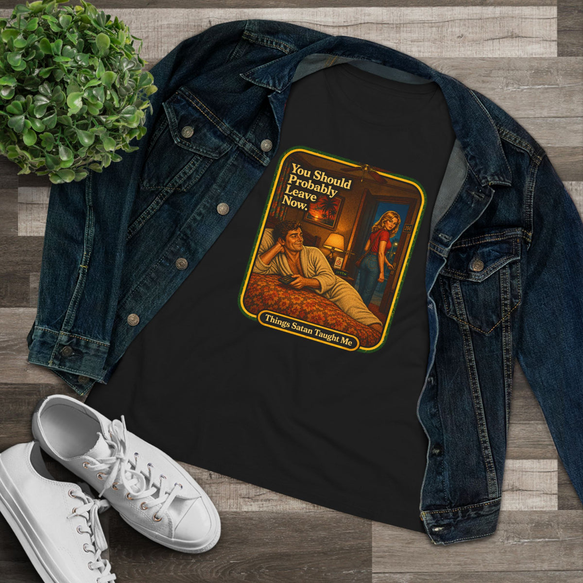 You Should Probably Leave Now Women's Tee in Black, view 3