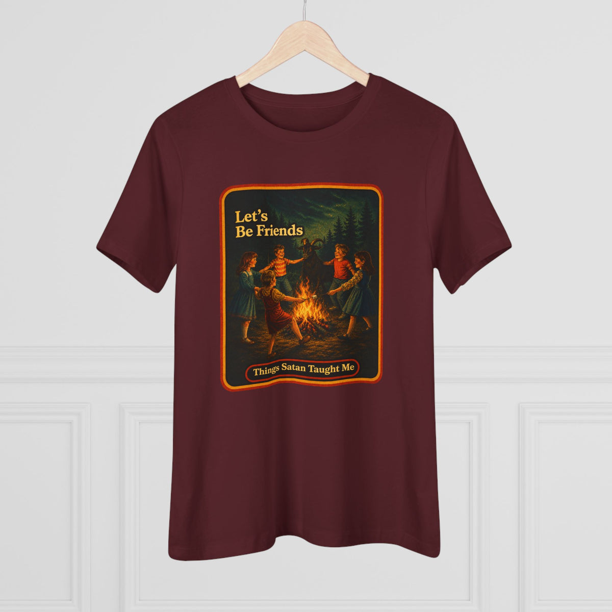 Let's Be Friends Women's Tee in Maroon, view 4