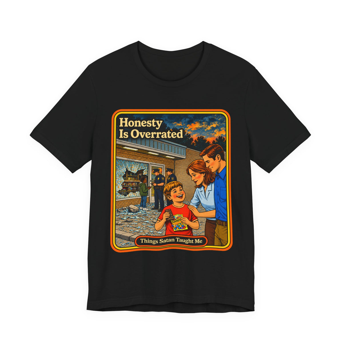 Honesty Is Overrated Unisex Tee in Black, front