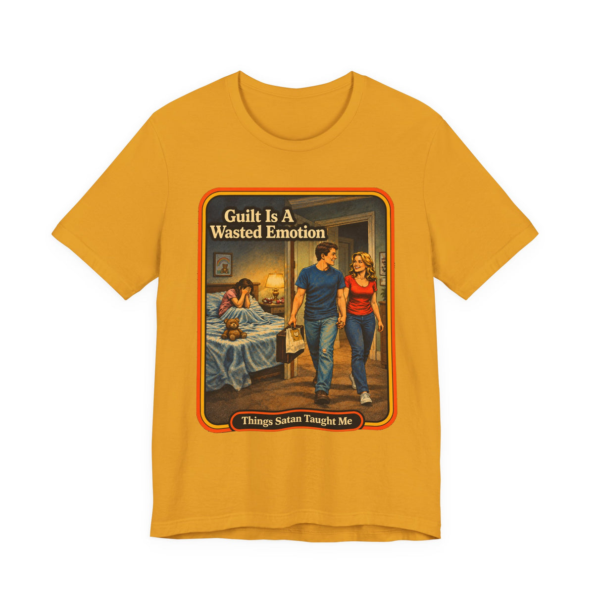 Guilt Is A Wasted Emotion Unisex Tee in Mustard, front