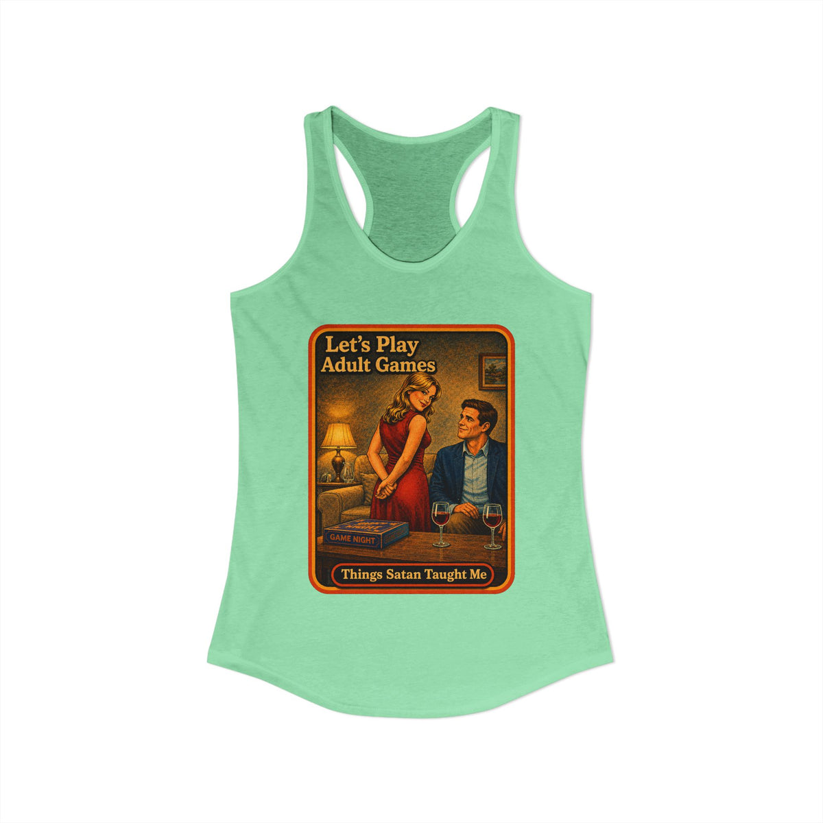 Let's Play Adult Games Racerback Tank in Mint, view 2