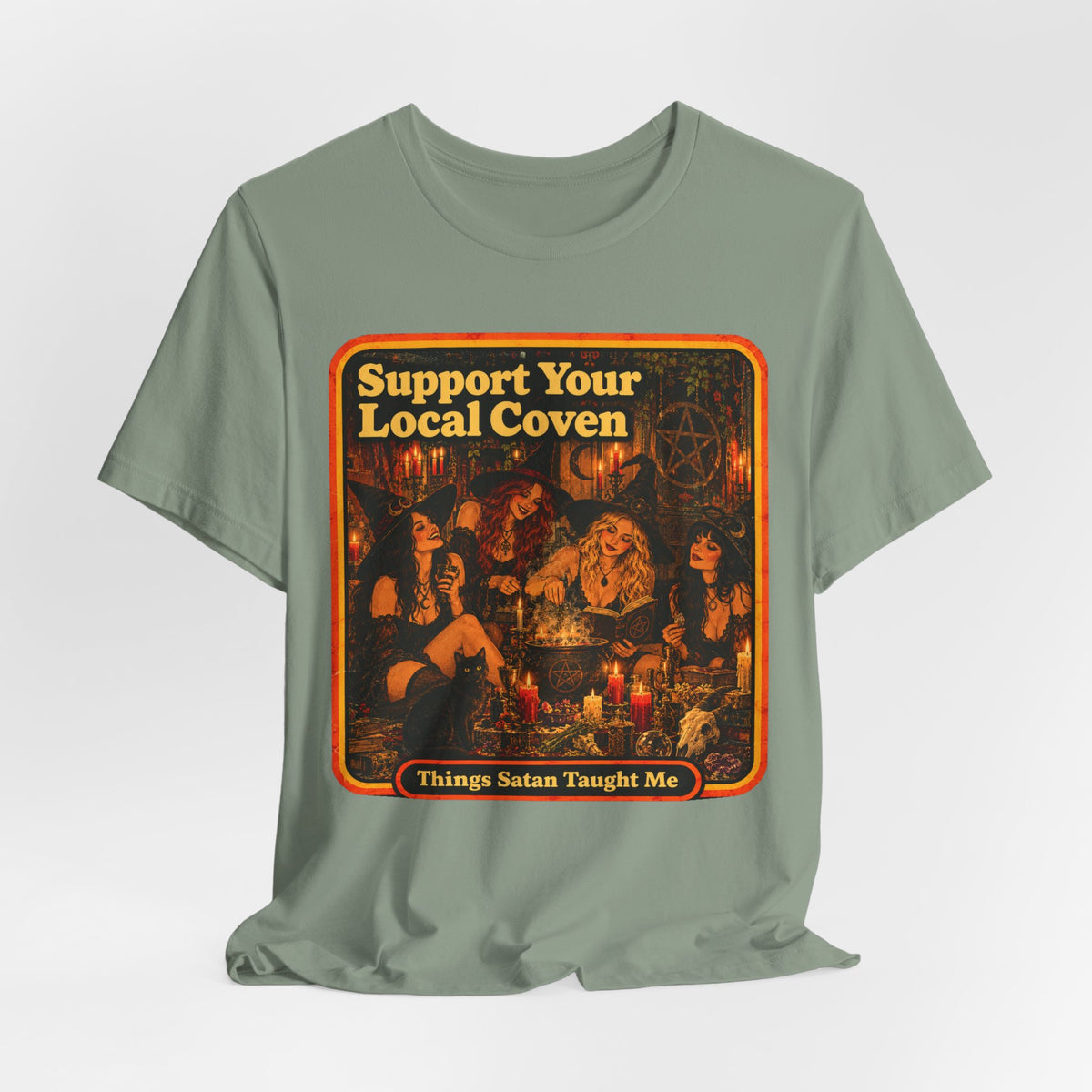 Support Your Local Coven Unisex Tee in Sage, view 4