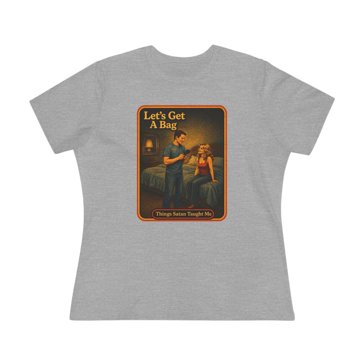 Let's Get A Bag Women's Tee in Athletic Heather, front