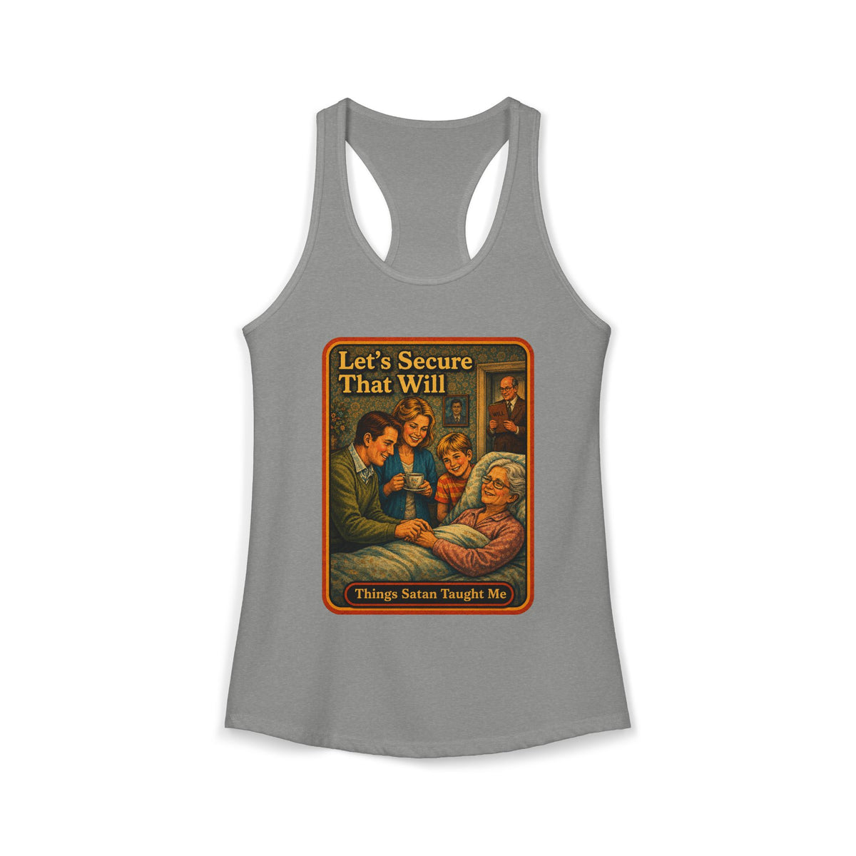 Let's Secure That Will Racerback Tank in Heather Grey, front