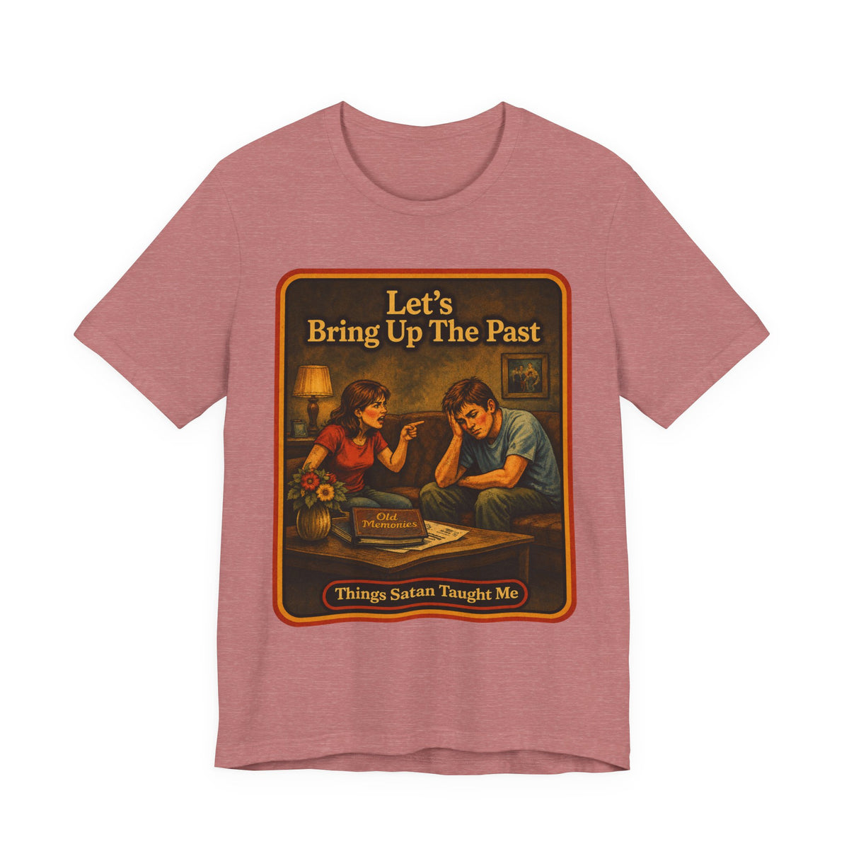 Let's Bring Up The Past Unisex Tee in Heather Mauve, front