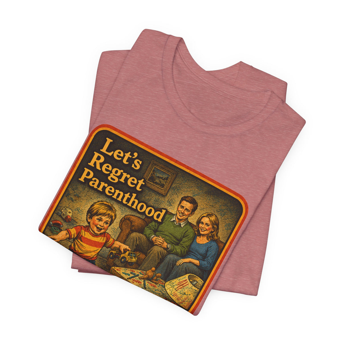 Let's Regret Parenthood Unisex Tee in Heather Mauve, view 3