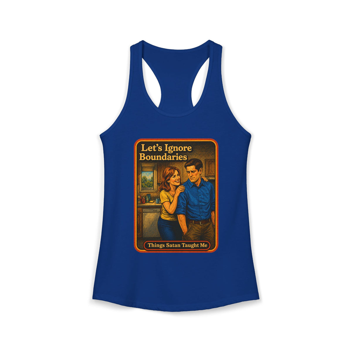 Let's Ignore Boundaries Racerback Tank in Royal, front