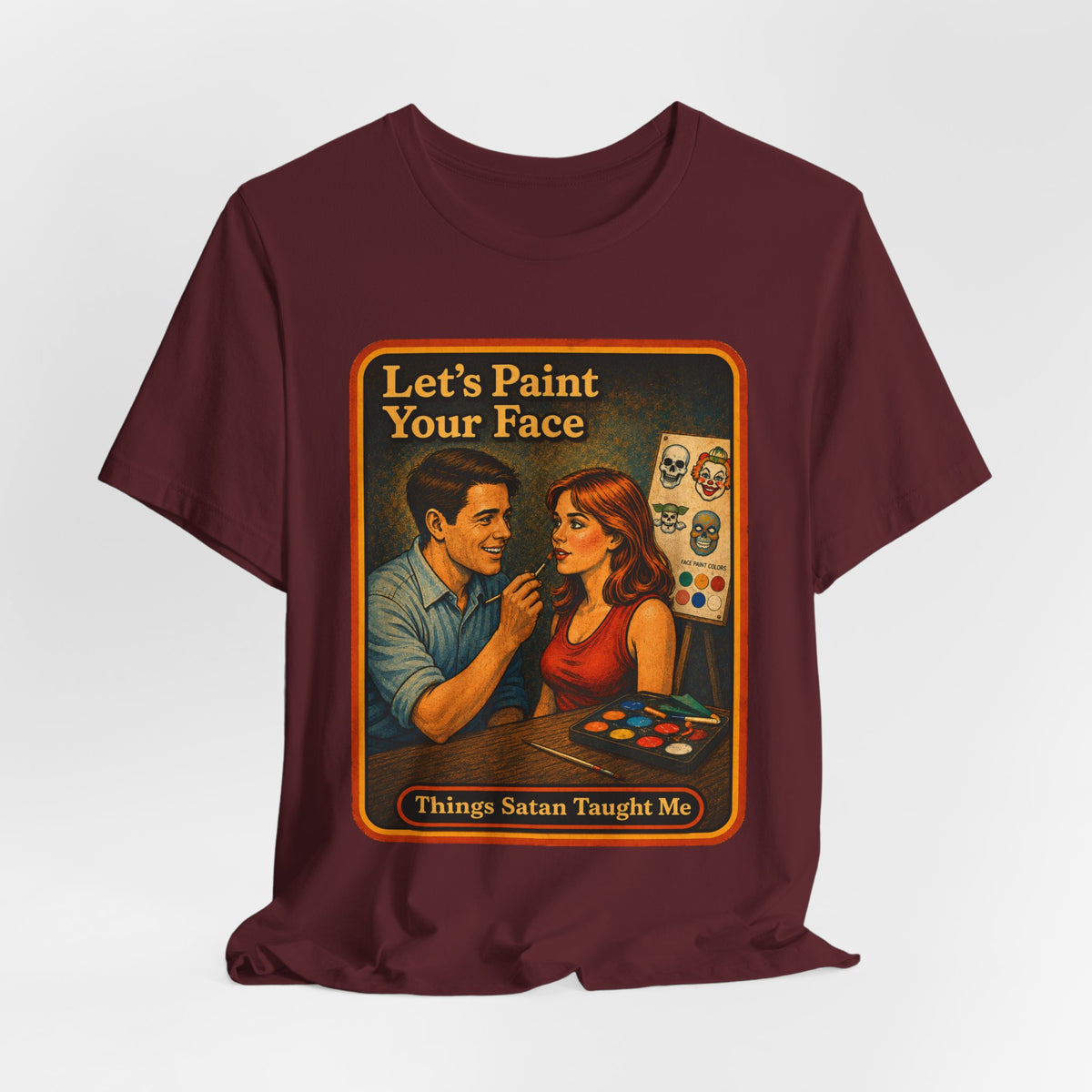 Let's Paint Your Face Unisex Tee in Maroon, view 4