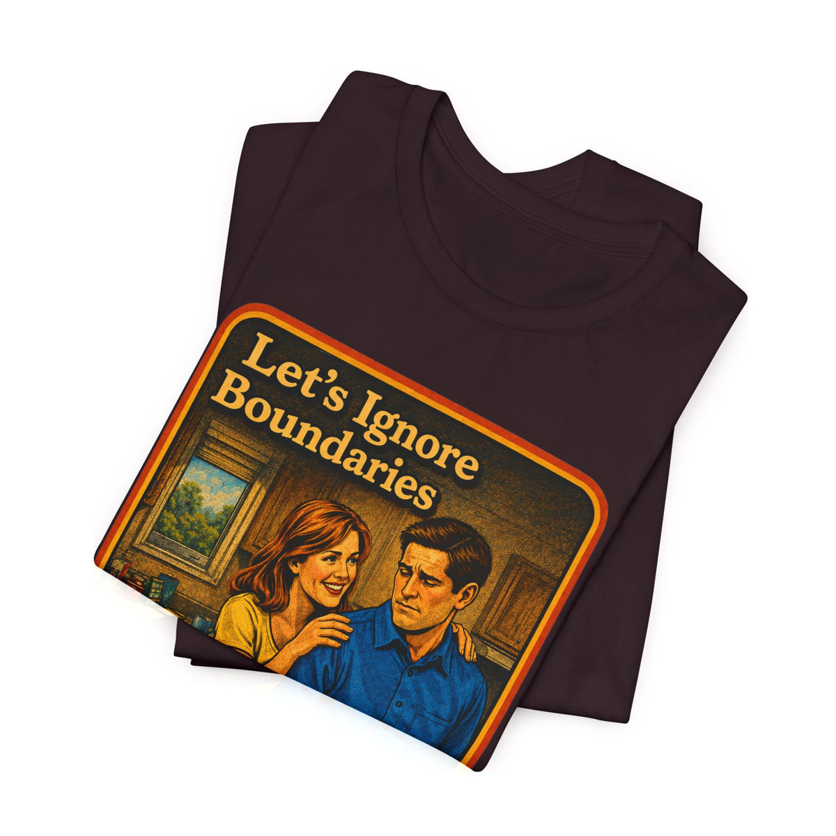Let's Ignore Boundaries Unisex Tee in Oxblood Black, view 3