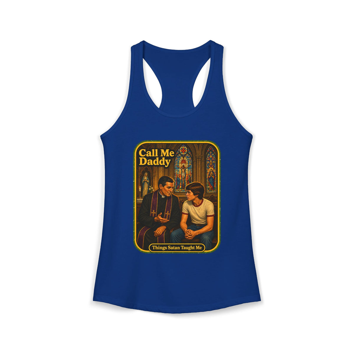 Call Me Daddy Racerback Tank in Royal, front