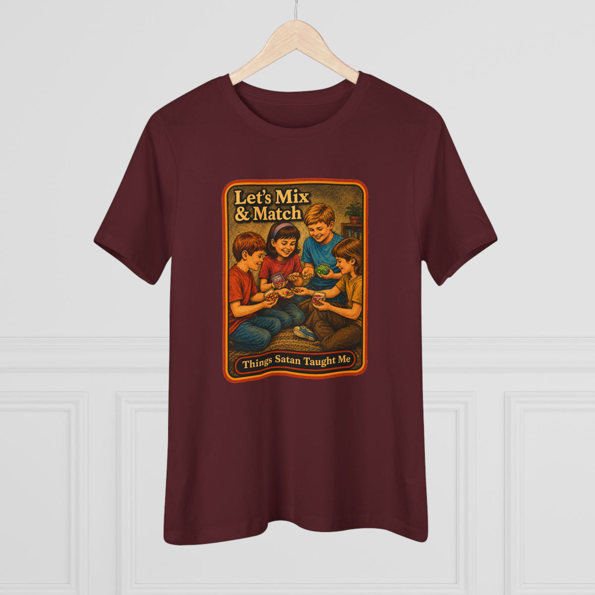 Let's Mix And Match Women's Tee in Maroon, view 4