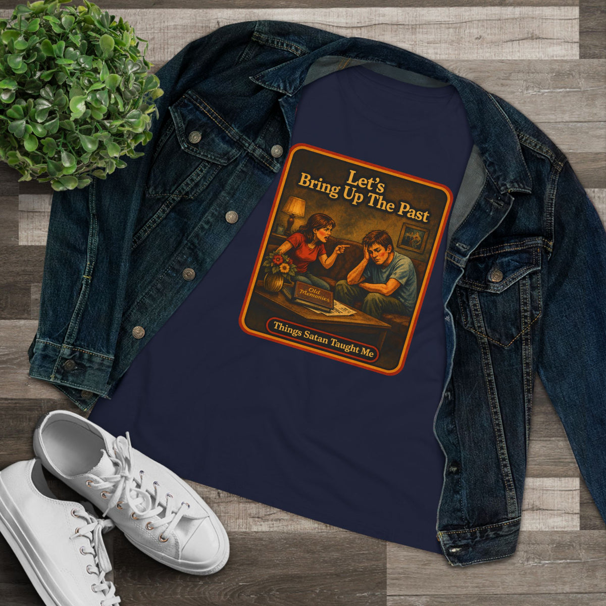 Let's Bring Up The Past Women's Tee in Navy, view 3