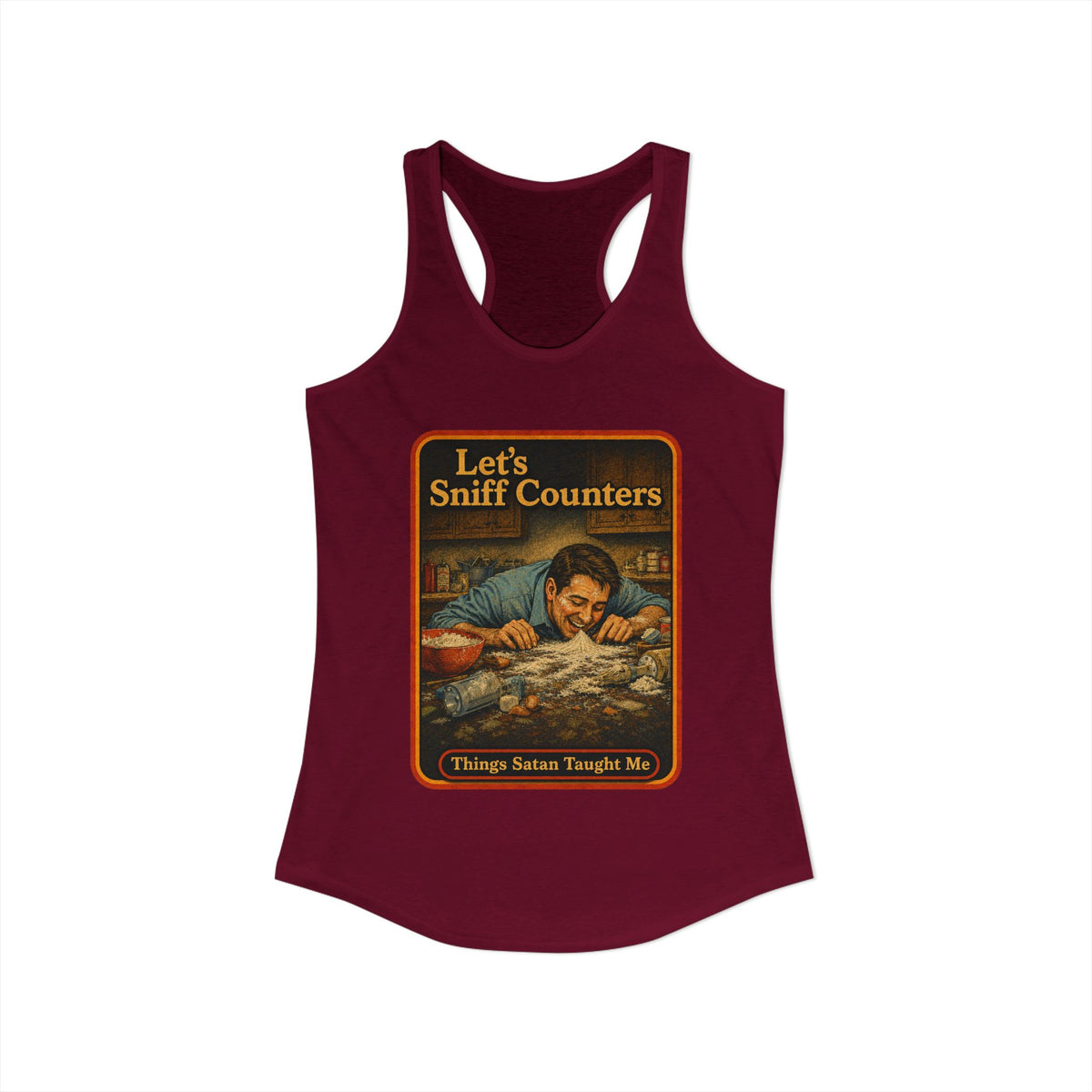 Let's Sniff Counters Racerback Tank in Cardinal Red, view 2