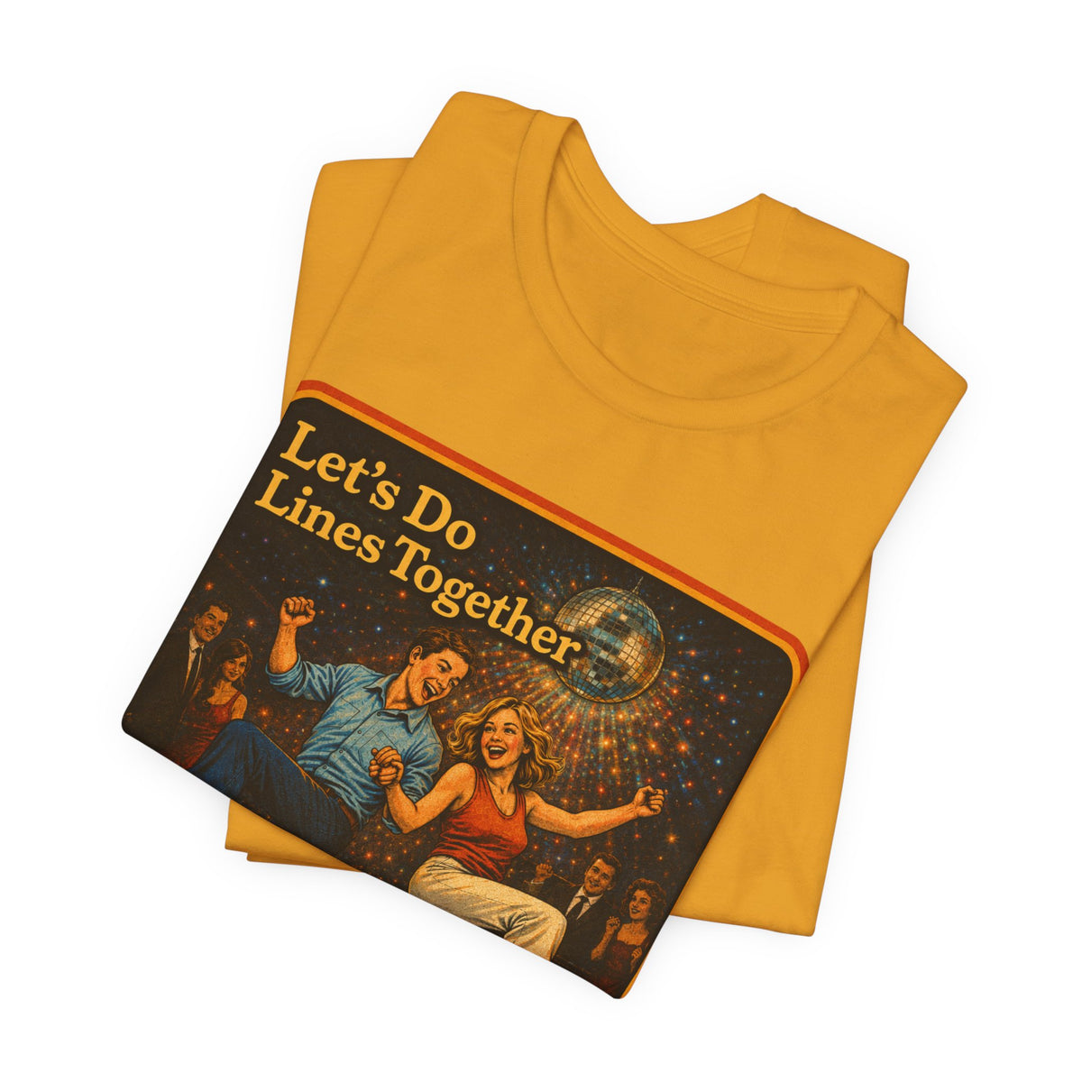 Let's Do Lines Together Unisex Tee in Mustard, view 3