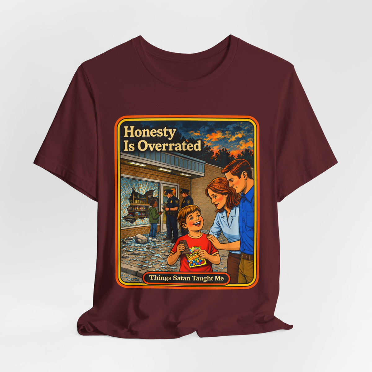 Honesty Is Overrated Unisex Tee in Maroon, view 4