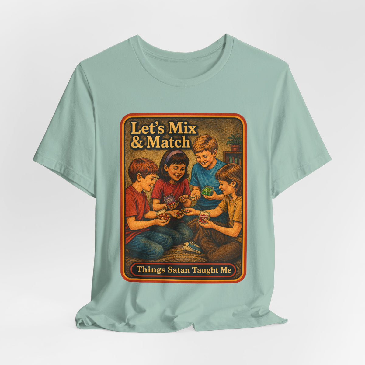 Let's Mix And Match Unisex Tee in Dusty Blue, view 4