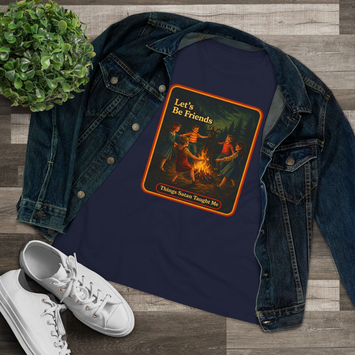 Let's Be Friends Women's Tee in Navy, view 3